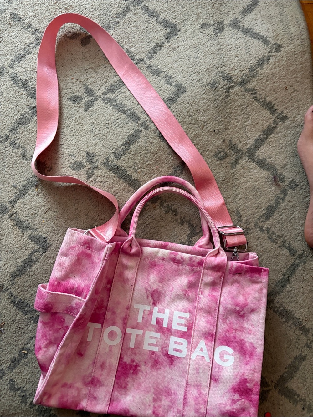 Pink Tie-Dye Canvas Tote Bag with Removable Shoulder Strap